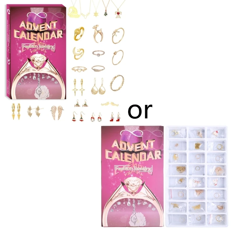 

Новинка 2022, ювелирные изделия, календарь для женщин, Рождество с ожерельем, кольца, серьги, 24 дня, обратный отсчет к празднику, подарок-сюрпри...