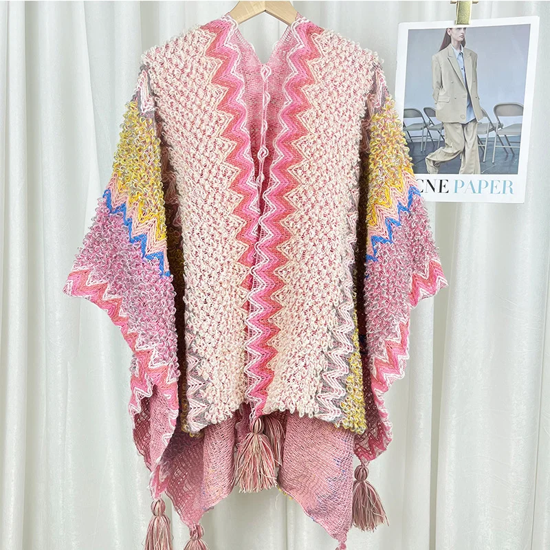 

Новинка, Свободный джемпер с кисточками, шарф, весенний вязаный пуловер, необычное пончо, элегантное пальто-накидка, женский свитер, осенне-зимние топы