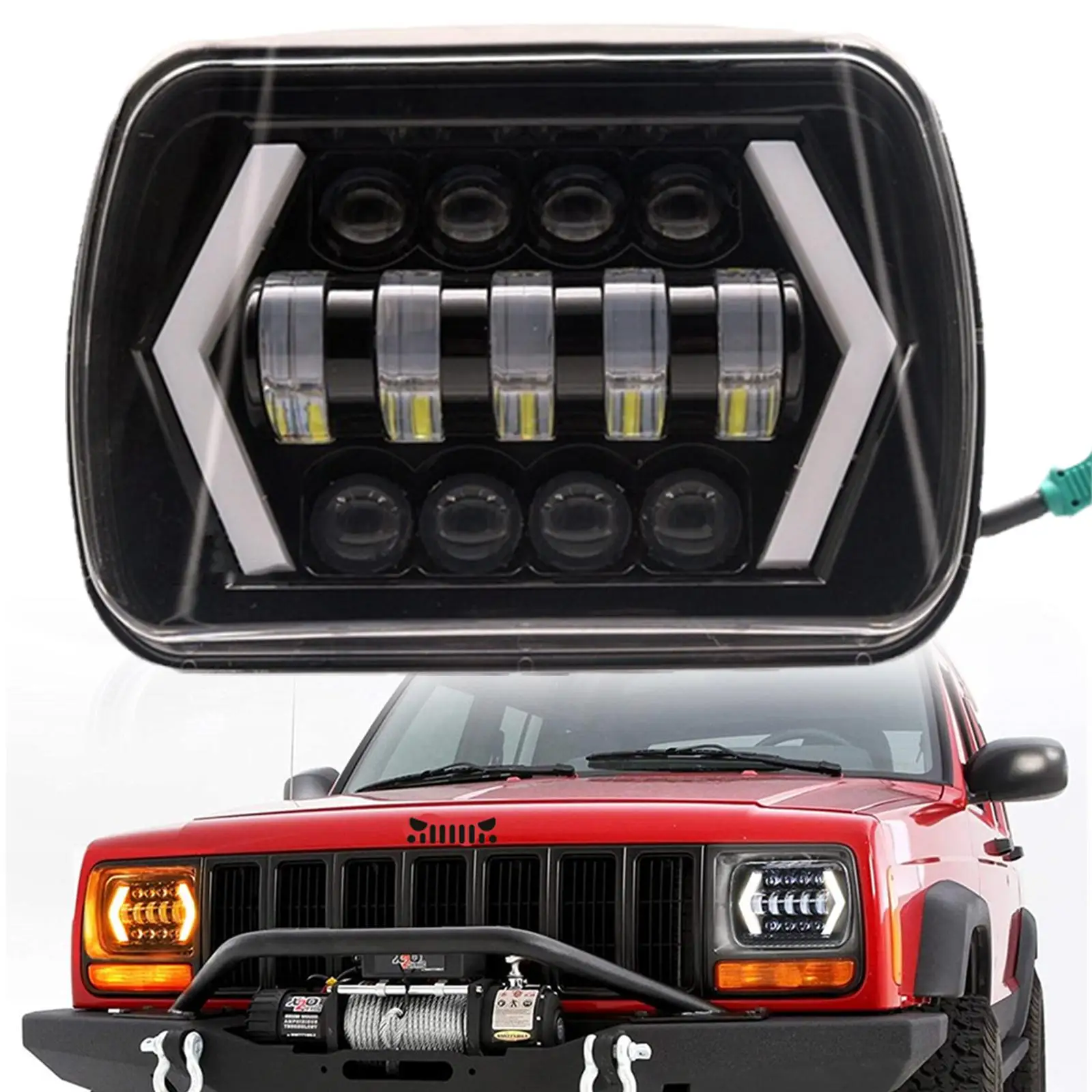 

55W 7x6'' 5X7" High Quality LED Projector Headlight Bulb Hi-Lo Beam Halo for Jeep Cherokee XJ Car Light Car Accessories L7A2