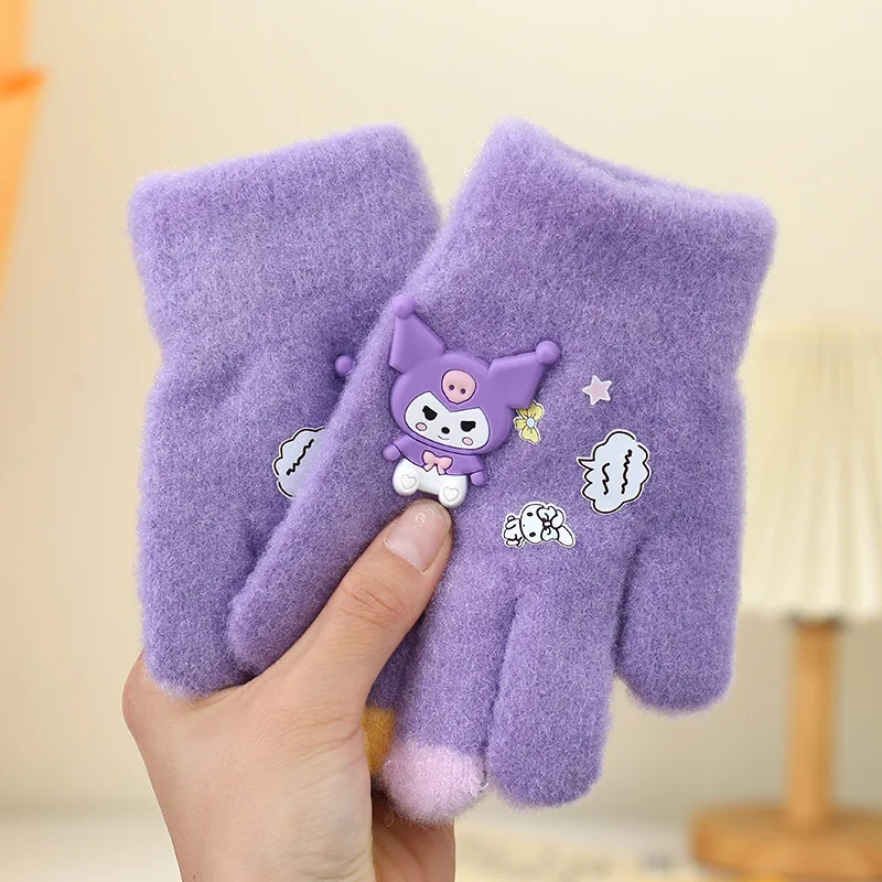 Kawaii Sanrio перчатки Kuromi My Melody морозостойкие зимние на пальцы плюшевый сенсорный