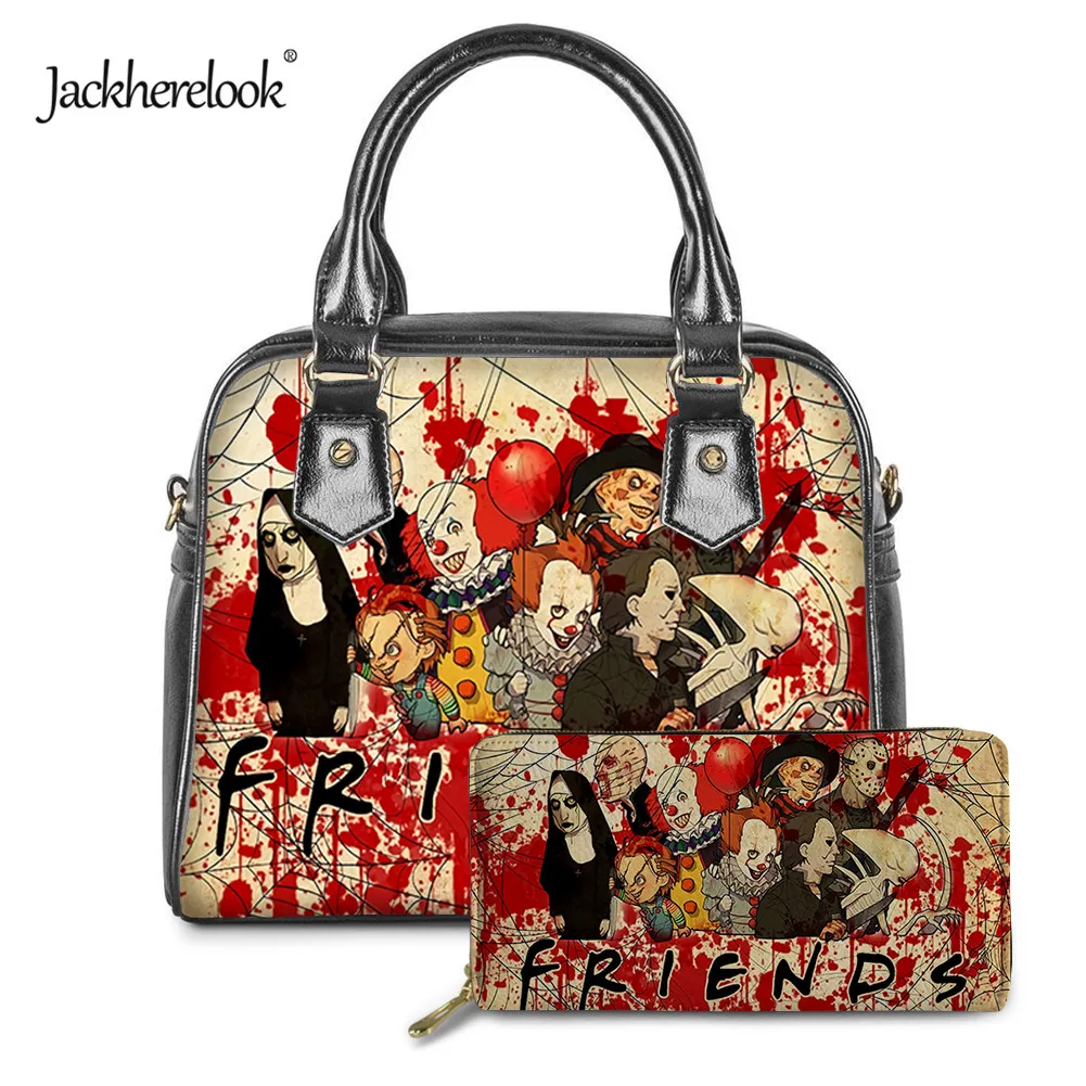 Jackherelook Pennywise Clown Printing Handbag Wallet 2pcs/set for Women Luxury PU Leather Purse Crossbody Bags for Female Bag