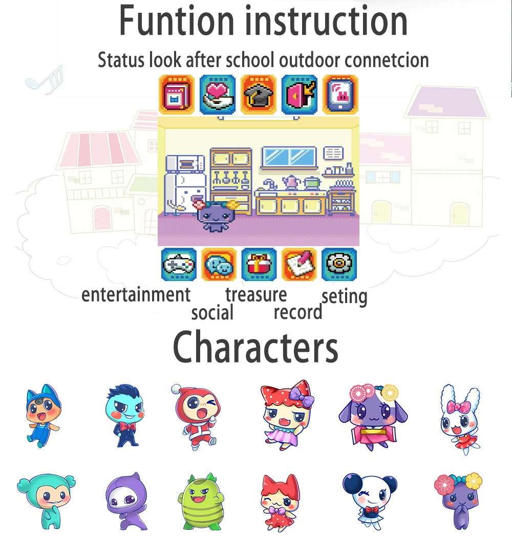 Электронный мультяшный питомец Tamagochi виртуальная игра цветной дисплей детская