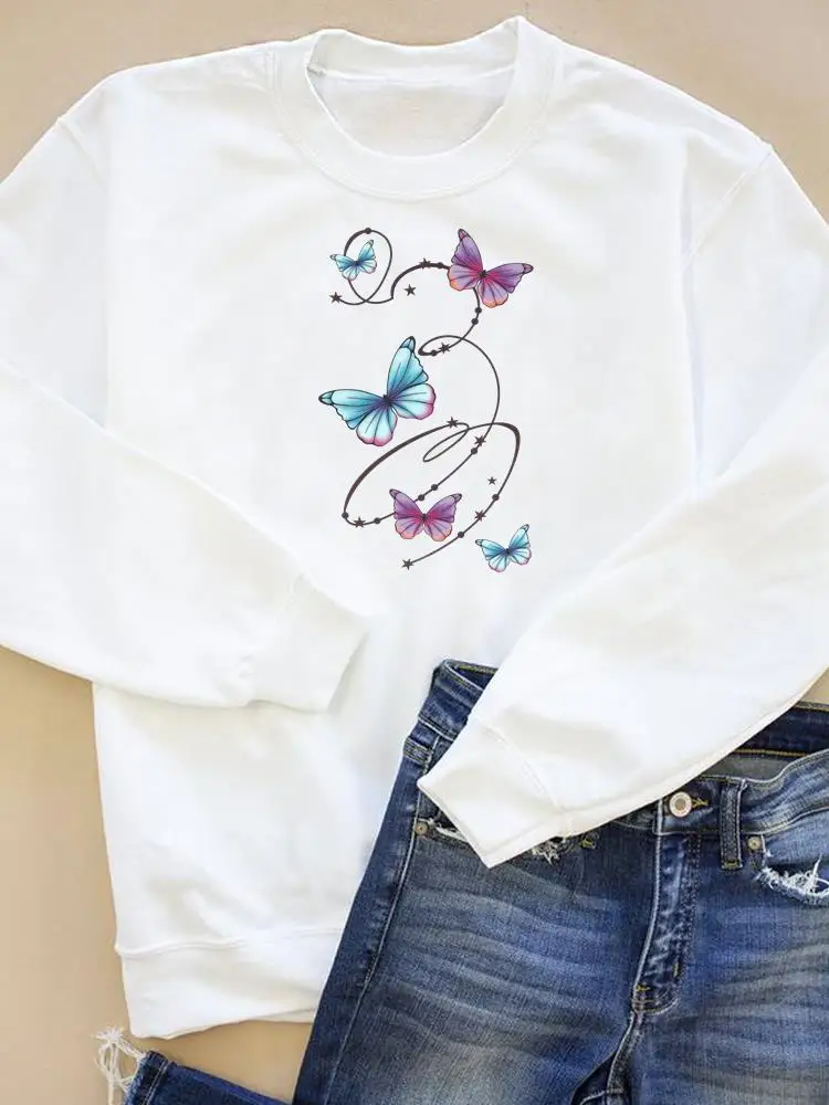 

Graphic Clothes Autumn Spring Print Fashion Women Butterfly Sweet Cute 90s Casual Sweatshirts Wear Clothing Pullovers
