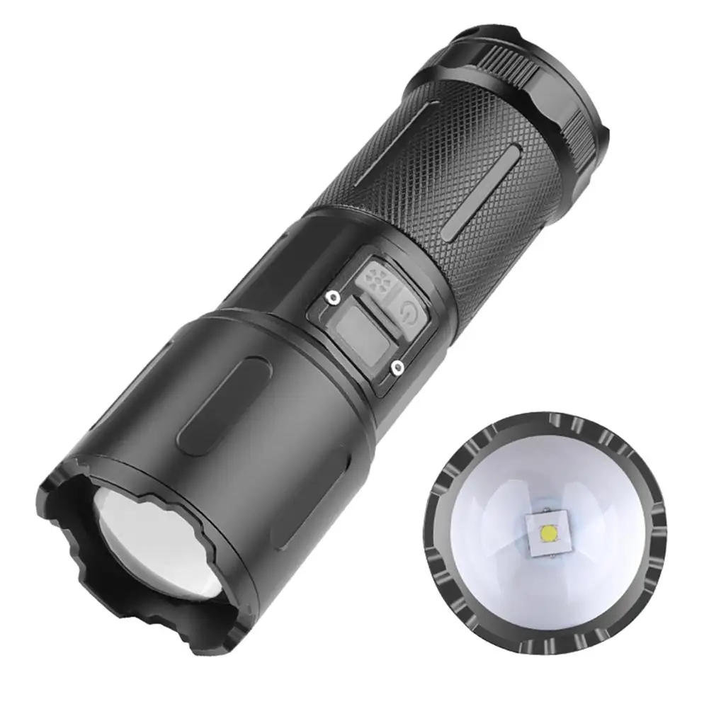 

30w Led Flashlight 5 Levels 1500-1800 Lumens Telescopic Zoom Super Bright Digital Display Torch Hand Lantern