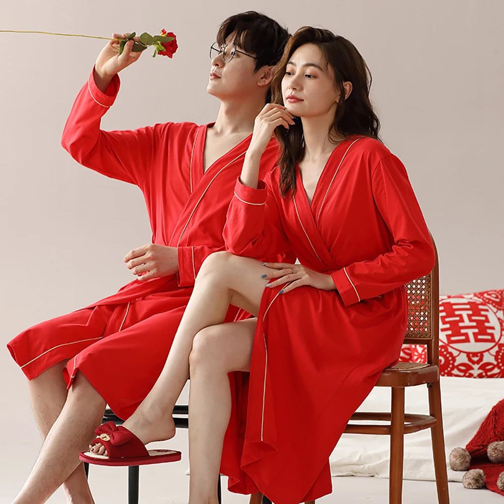 

100% Cotton Soft Women's Shower Robe For Wedding Spring Autumn Comfort Antibacterial Sleepwear Bride Dresses Bridegroom Bathrobe