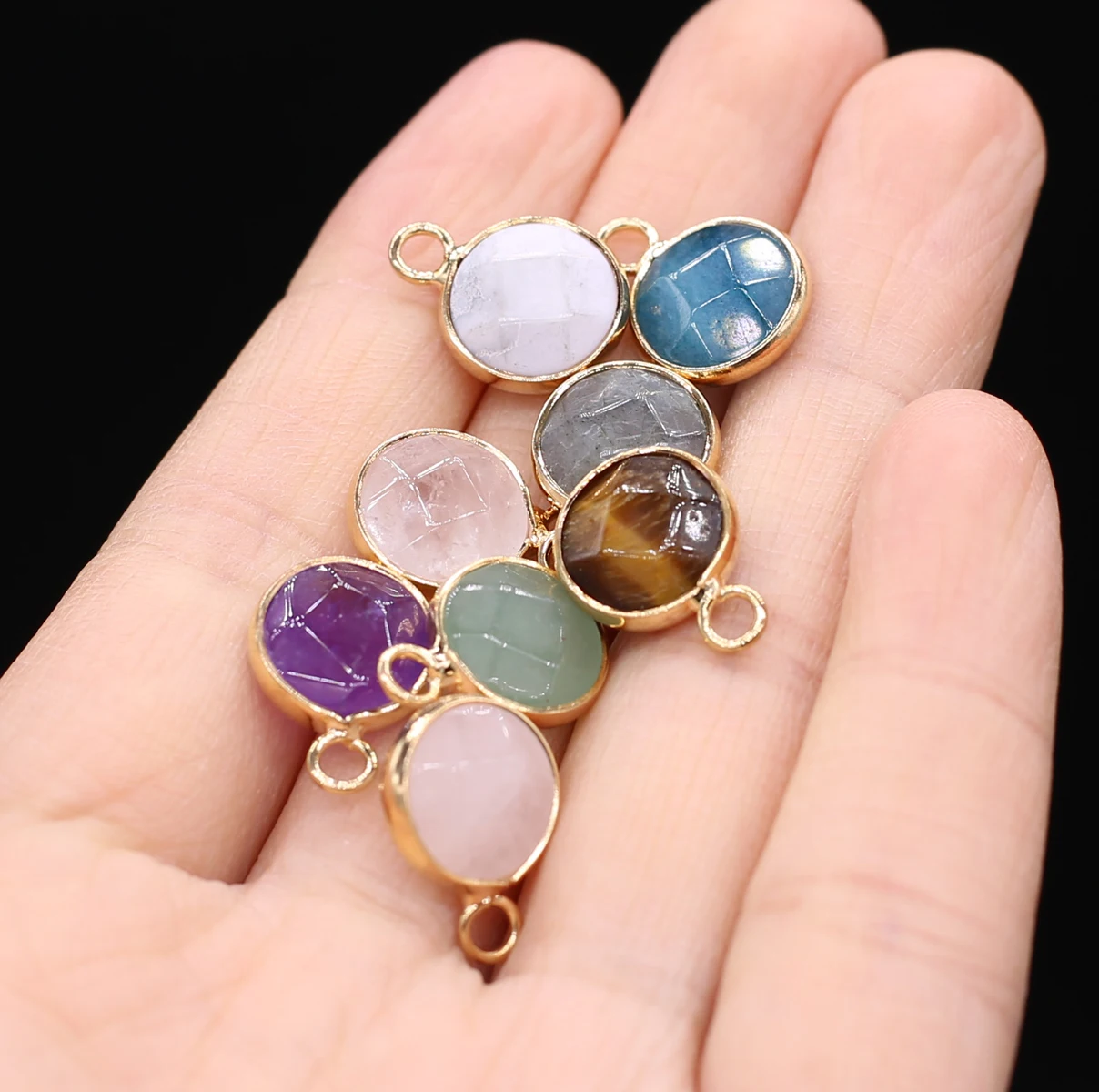 

5pcs/lot Natural Stone Faceted Pendant Round Shape Natural Flash Labradorites Amethysts Pendant for Making DIY Jewerly Necklace