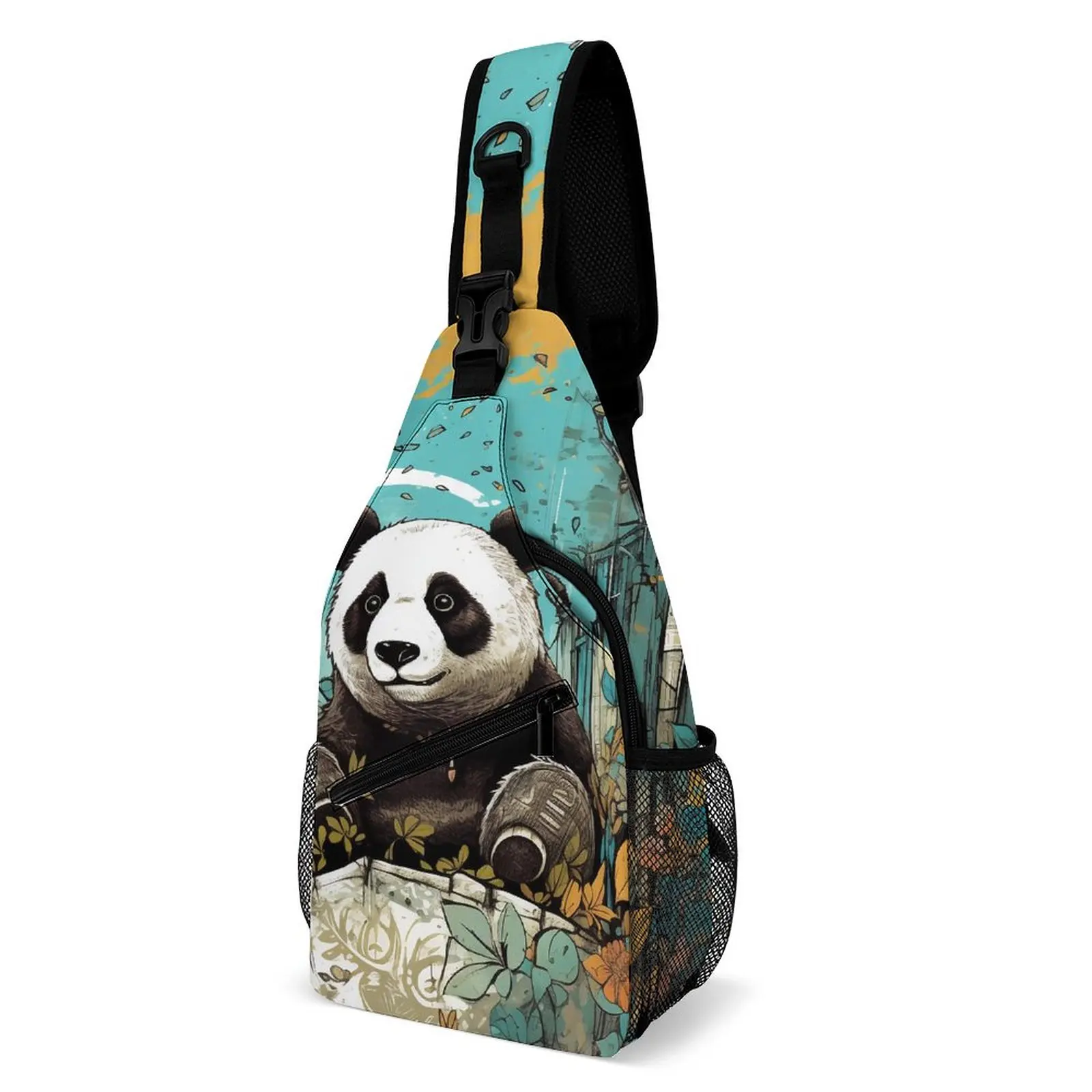 

Panda Chest Bags Men Wall Graffiti Print Shoulder Bag Kawaii School Small Bag Travel Motorcycle Sling Bags
