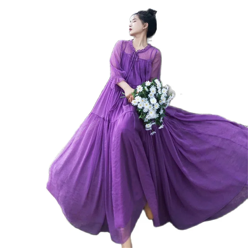 Женское шифоновое платье-шаль богемное длинное платье с широкой юбкой