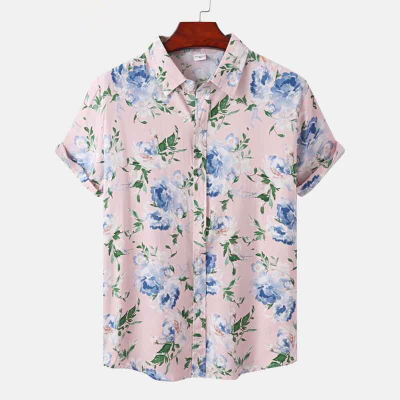 

Mens Funky Hawaiian Shirt Short Sleeve Floral Print Beach Aloha Shirt Casual Button Down Party Holiday Summer Dress Shirt Pink