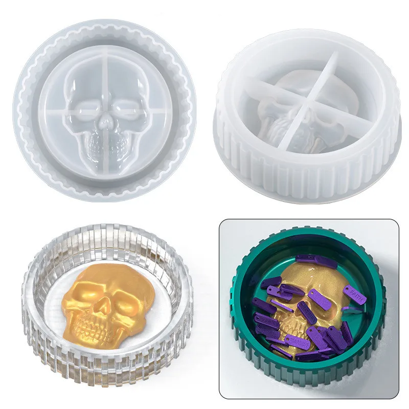 

Round Stripe Skull Ashtray Storage Box Silicone Mould DIY Crystal Epoxy Resin Mold