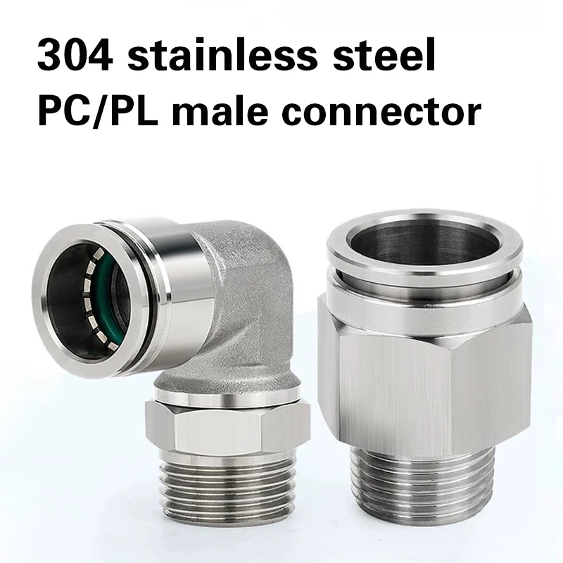 10PCS 304 Stainless Steel PC Threaded Straight Through Connector PL Elbow Pneumatic Joints Gas Pipe Quick Plug PC6-01/PC8-01