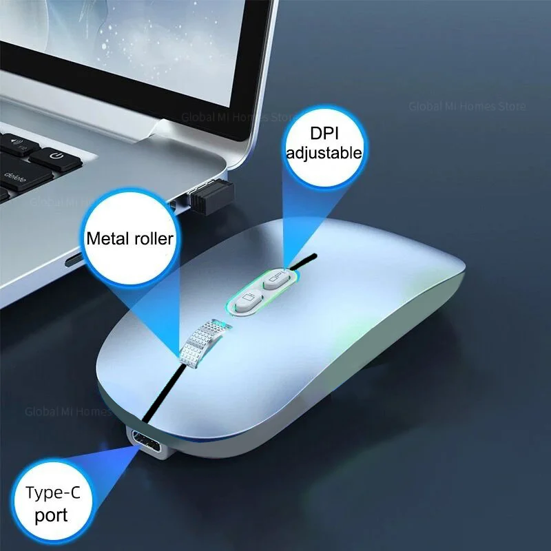Двухрежимная Беспроводная Bluetooth-мышь Type-C перезаряжаемая с функцией одного