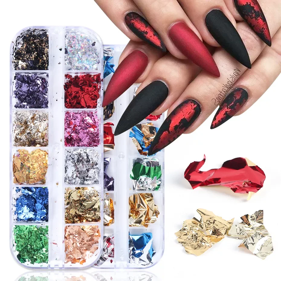 

1 Case Aluminum Flakes Nail Art Glitter Paillette Sequins Irregular Pigment Gold Foil Flake Chrome Nail Dust Decorations LY950-1