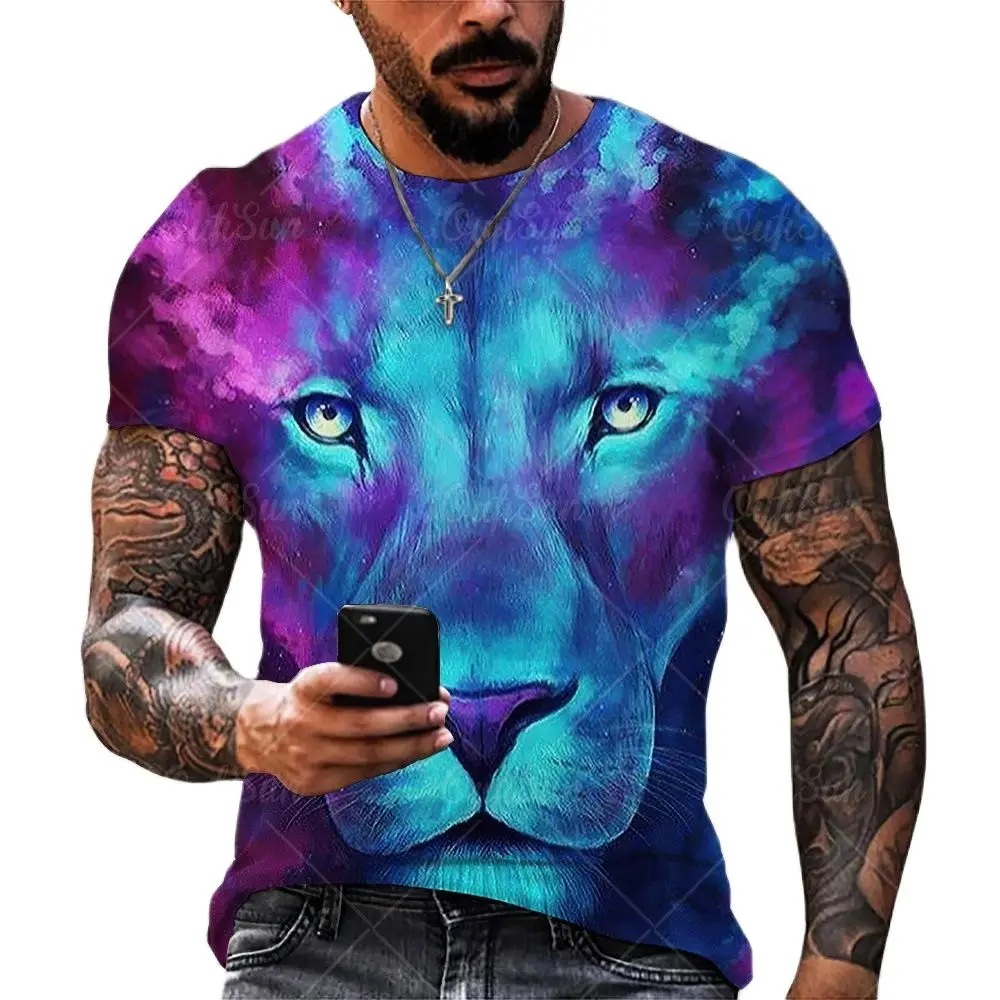 

2022 new fashion cool T-shirt men 3D T-shirt printing lion short-sleeved summer shirt printing T-shirt