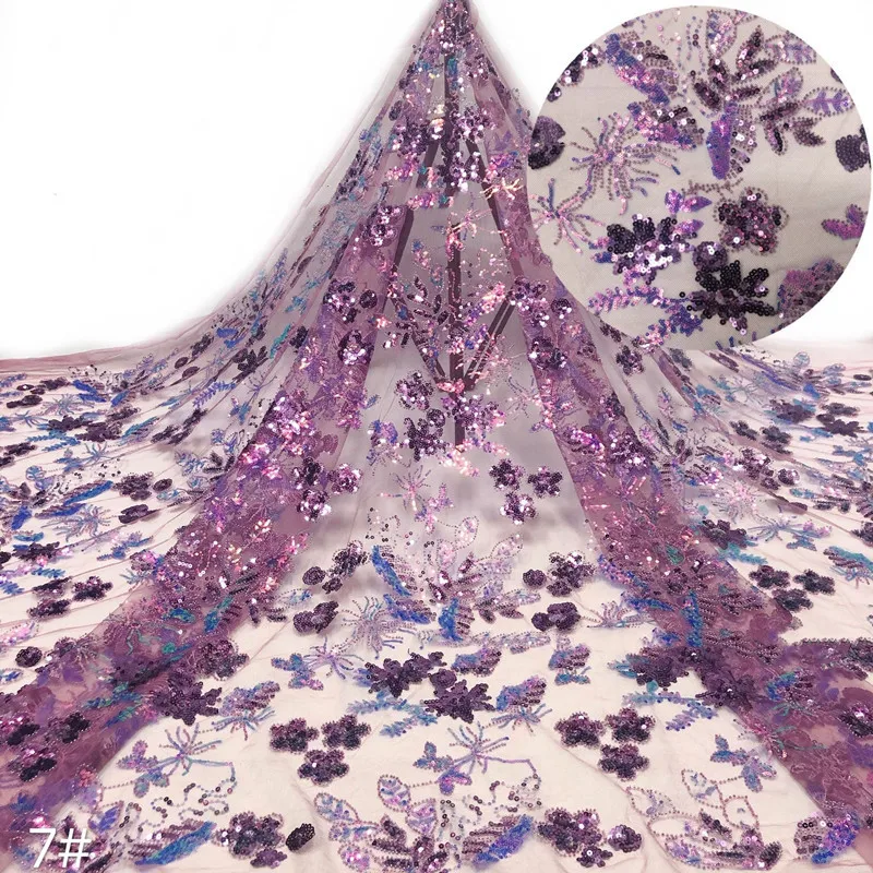 

High Quality Beaded Sequin Embroidered Lace Fabric DIY Crafts Wedding Party Dress Tulle Mesh Lace Fabric 1Yard