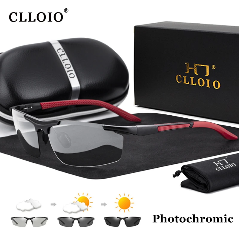 CLLOIO New Photochromic Polarized Sunglasses Men Day Night Driving Fishing Glasses Chameleon Anti-Glare Aluminum Sunglass UV400