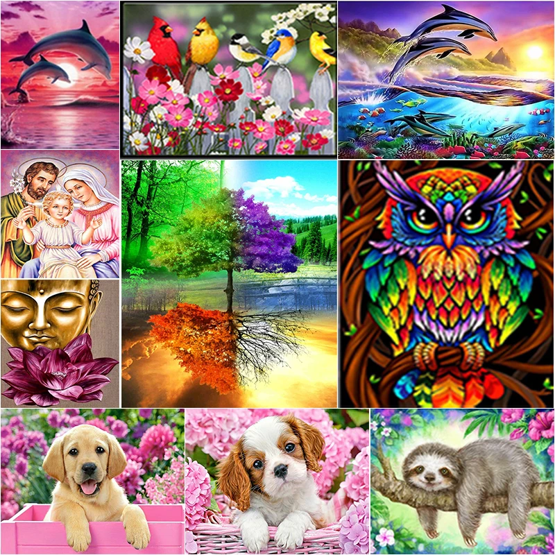 

DIY 5D AB Drill Diamond Painting Religion Buddha Embroidery Dolphin Dog Tree Bird Owl Rhinestone Mosaic Handmade Gift Home Decor