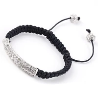 sunyik alloy curved pipe inlay clear rhinestone bracelets bead tassel adjustable black braided string wristband for men women