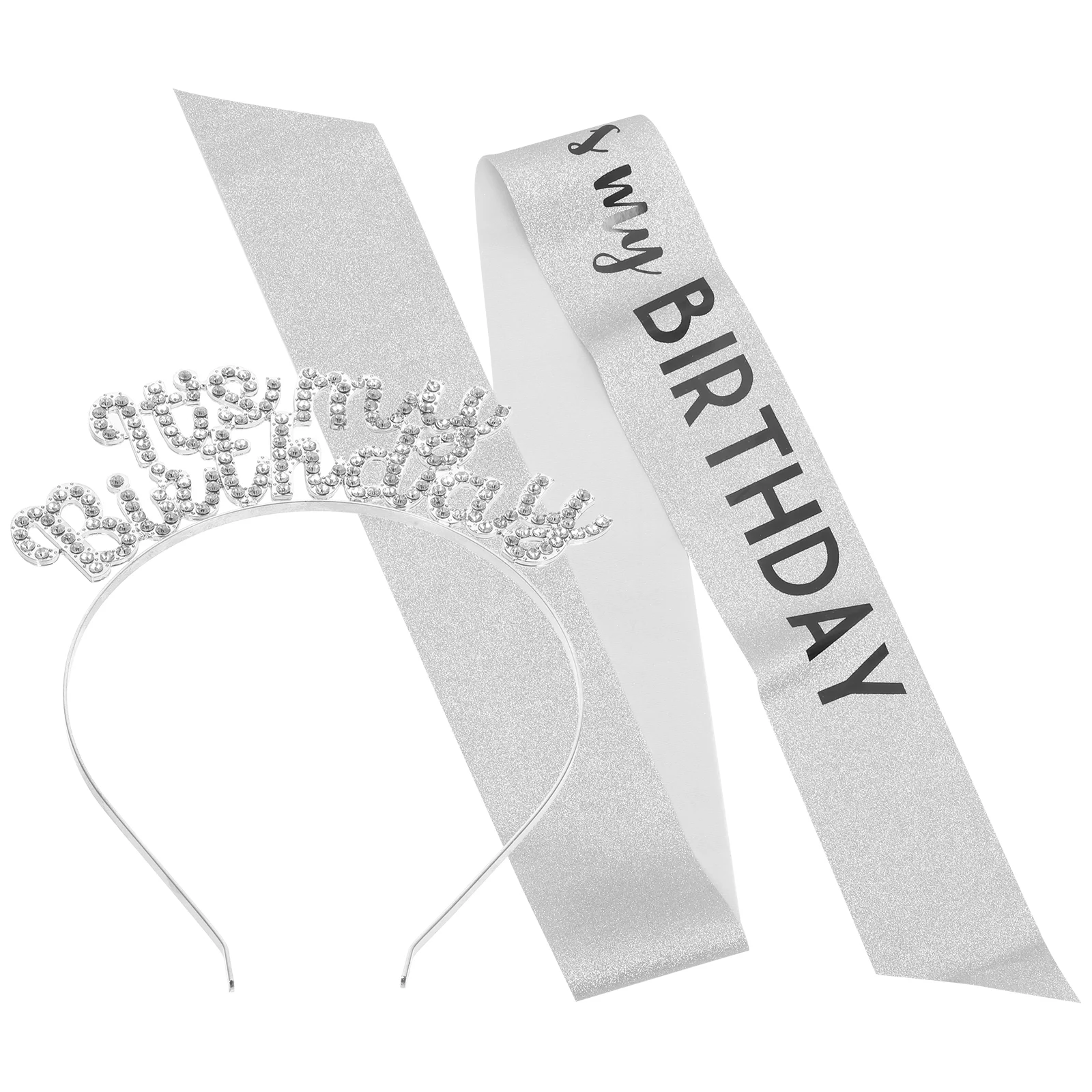

Hair Accessories Birthday Tiara Sash Crown Belt Women Glitter Cloth Happy Crowns