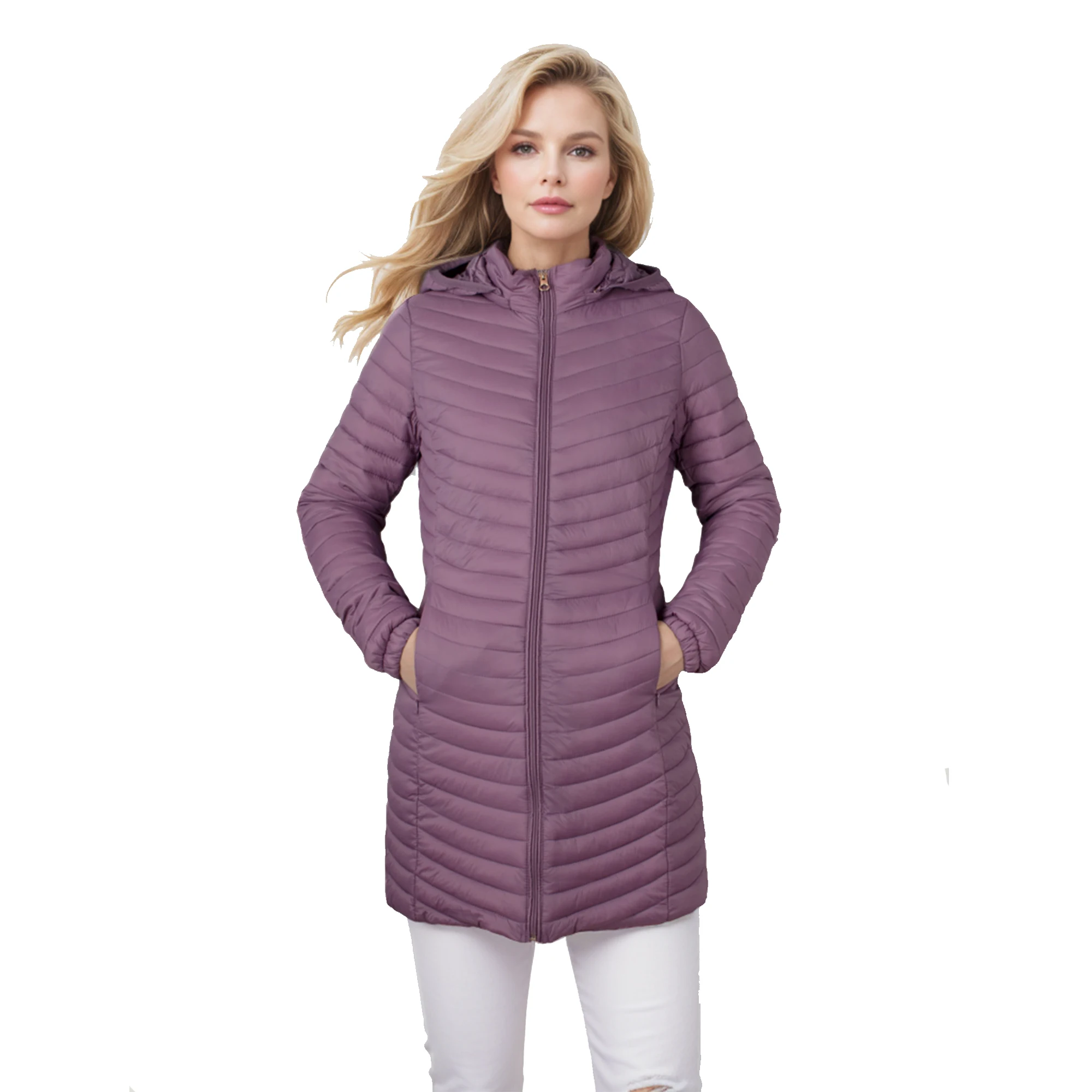 Женская сверхлегкая куртка SANTELON Palto-Down со съемным капюшоном и длинными рукавами