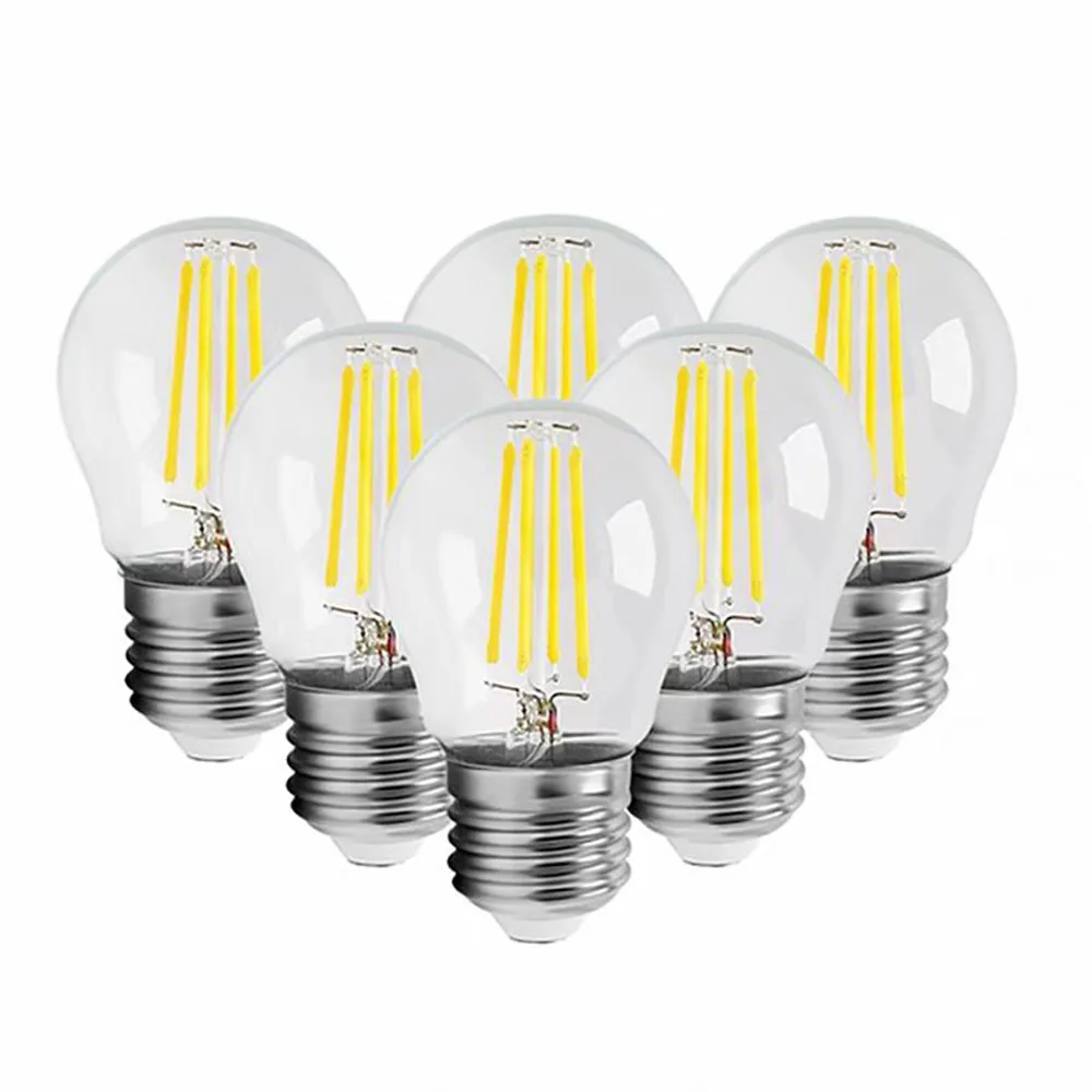 

6Pcs G45 LED Bulbs 4W 8W 12W E27 E14 Clear LED Lamp 220V Warm/Cold White Filament Edison Globe ball light Energy saving bulb