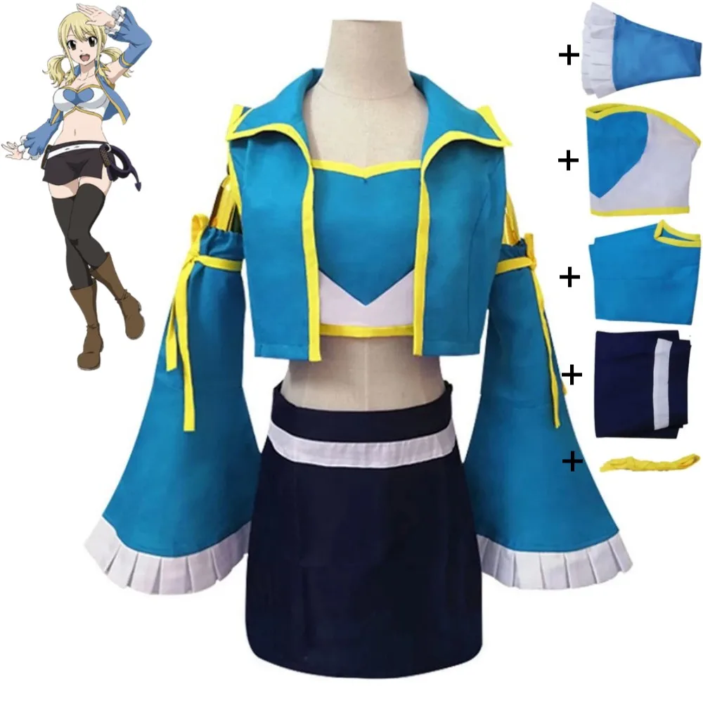 

Anime FAIRY TAIL Lucy Heartfilia Cosplay Costume Adult Man Sexy Woman 7 Years Later Blue Outfit Hallowen Carnival Party Suit