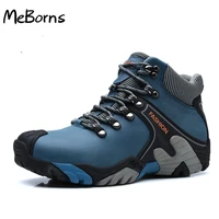 blue genuine leather winter mens hiking boots outdoor sports shoes man high quality trekking boots for men chaussures de sport