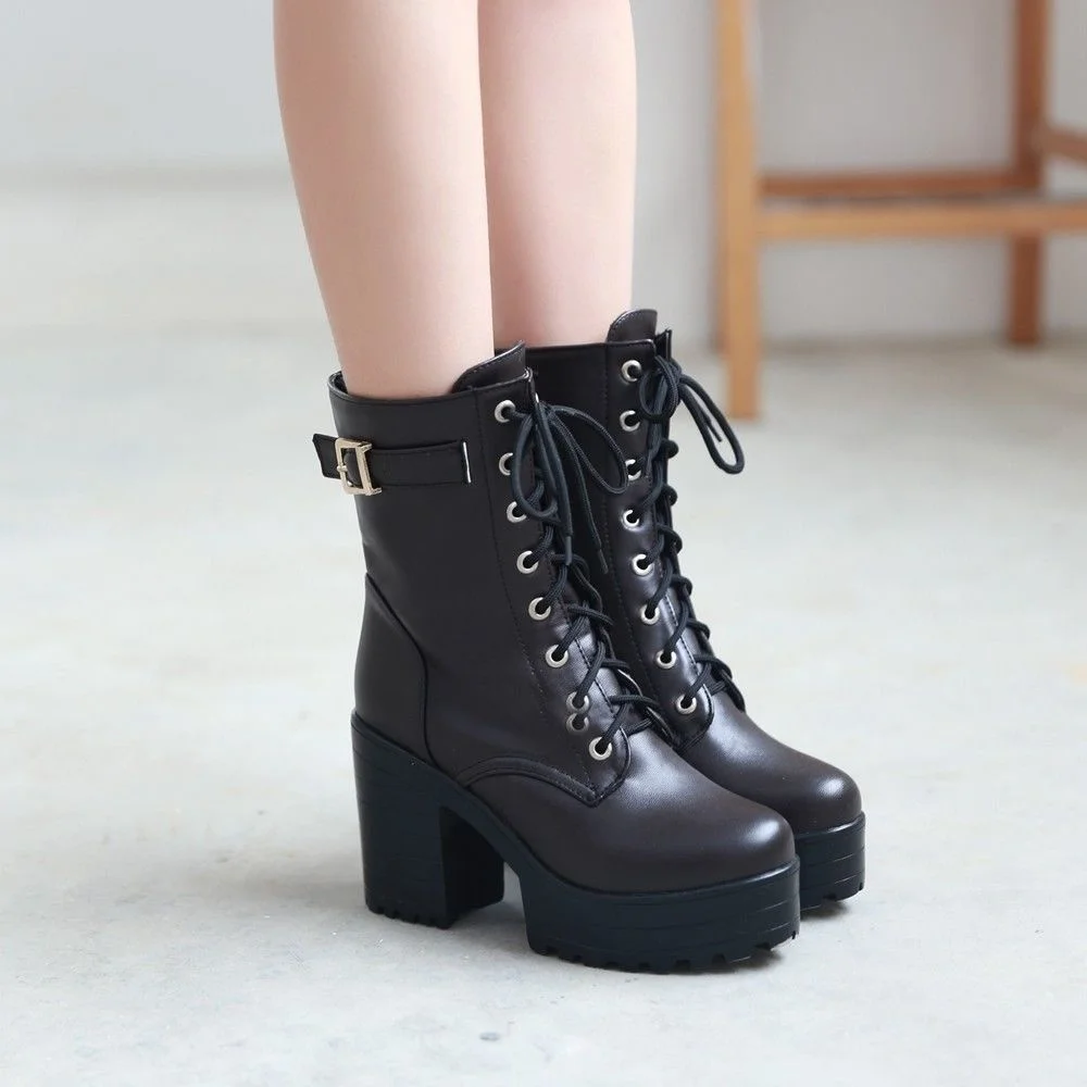 

01 New Martin Boots Women's Middle Boots Autumn and Winter Boots Middle Boots Thick Heels Short Boots High Heels Women's Boots