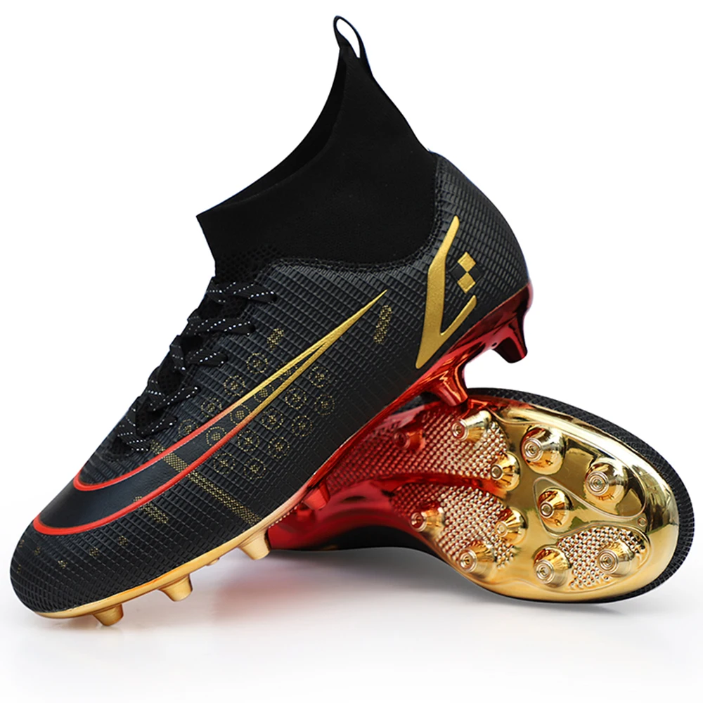 Electroplated SoleTeenagers Football Shoes Lightweight Anti-slip Male Soccer Boots Black and White Matching Style Cleats New In
