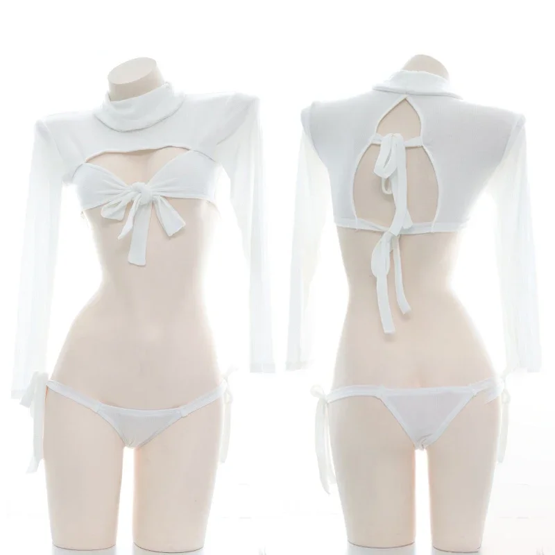 Женский трикотажный свитер Лолита белый пуловер с высоким воротником и открытой