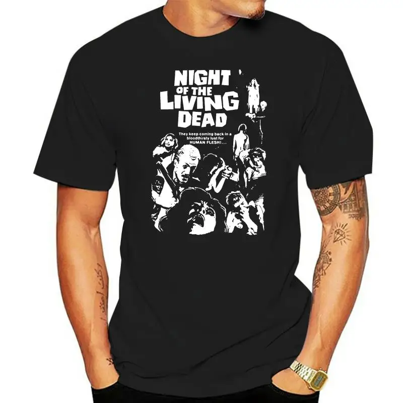 

Night Of The Living Dead J A Romero Poster Men T-Shirt Hip Hop Harajuku Tshirt Gym T Shirt Black And White