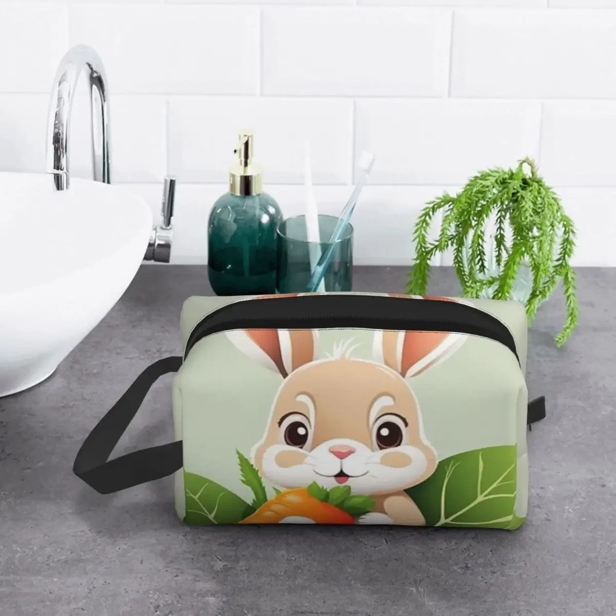 Милая дорожная косметичка с кроликом и морковкой мультипликационным векторным