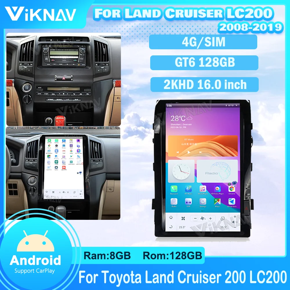 

Автомобильный радиоприемник 16,0 дюйма Android 128G для TOYOTA Land Cruiser 200 LC200 2016-2021, автомобильный стерео GPS-навигатор, мультимедийный плеер