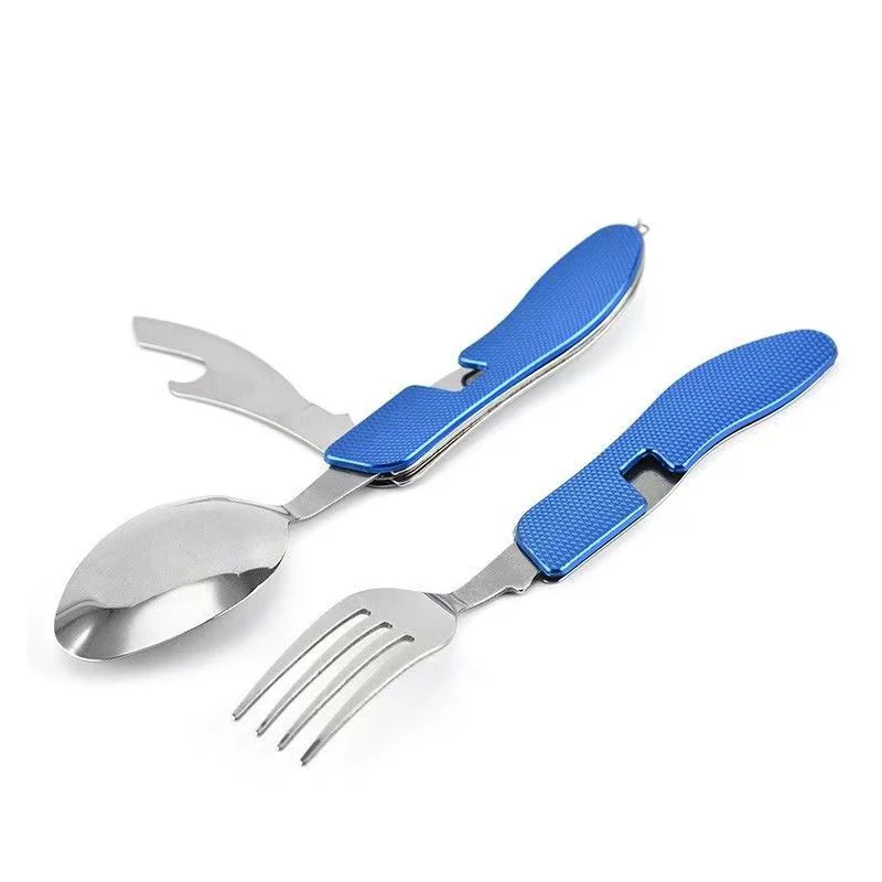 

Multifunctional folding tableware, camping knife, fork and spoon, outdoor travel stainless steel portable tableware