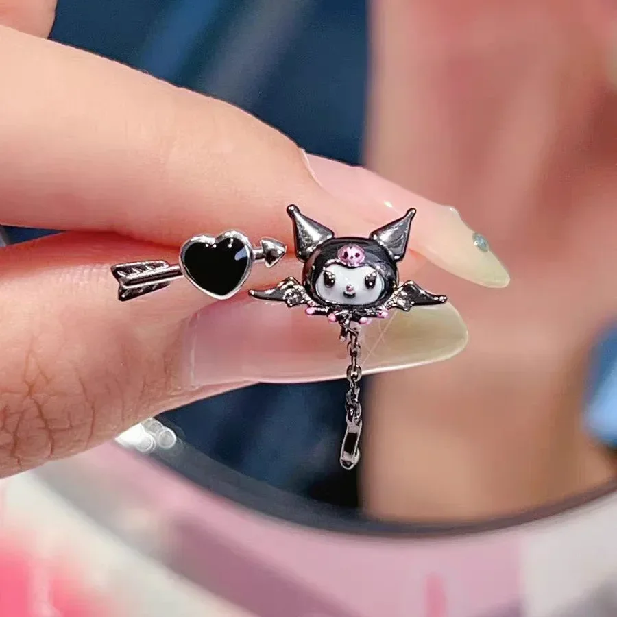 Серьги-гвоздики Sanrio мультяшная фигурка Kuromi дисимметрия кавайные серьги-гвоздики