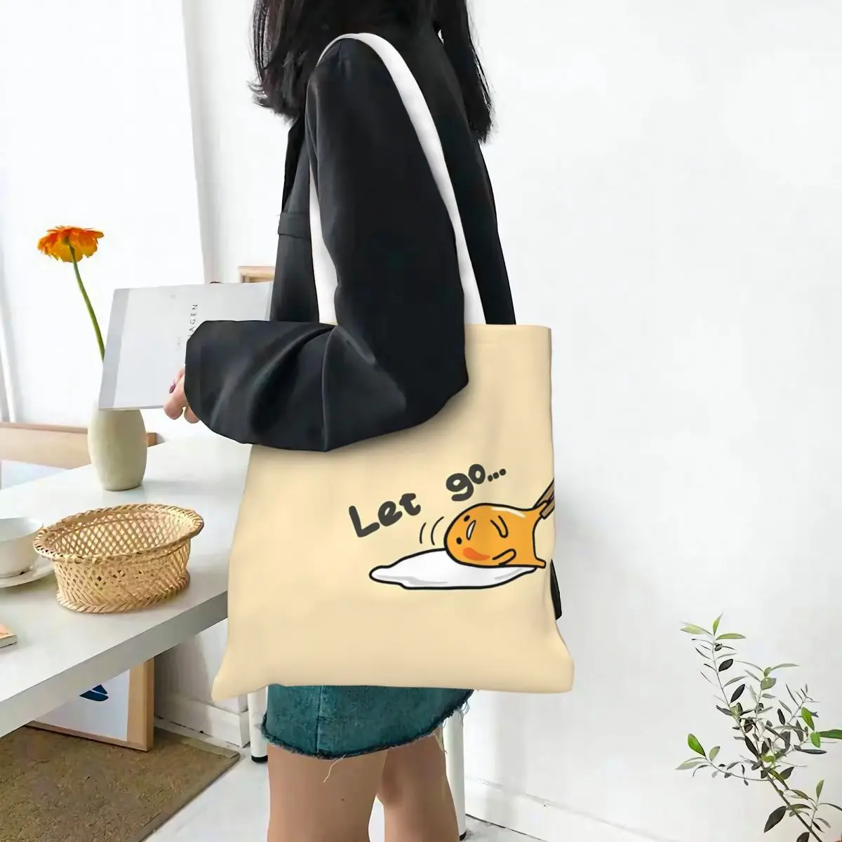 Холщовая большая сумка Gudetama с палочками для еды эстетичная модная большой