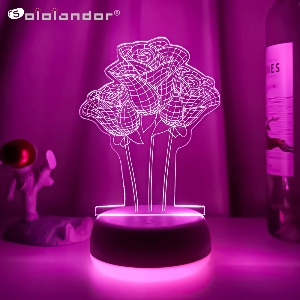 

Novelty 3D LED Night Table Lamp Lights Rose Flower USB Night Light Home Decoration Parties Xmas Christmas Wedding Bedroom Decor