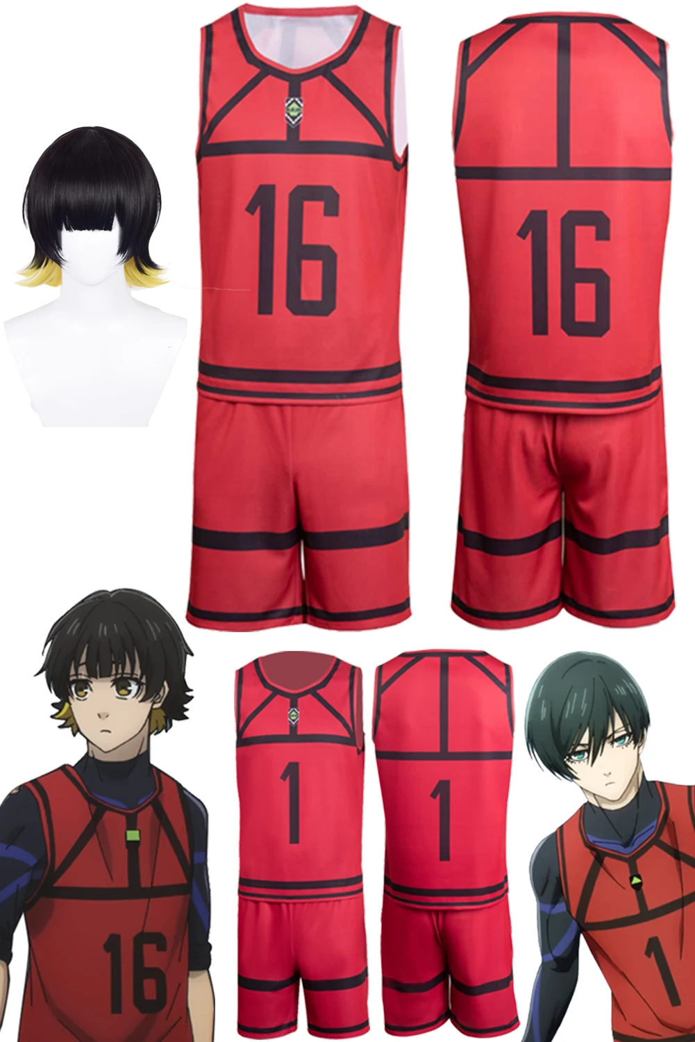 

Anime Blue Lock Itoshi Rin Cosplay Red Team Uniform Costume Men Roleplay Fantasia Halloween Carnival Party Cloth Male Disguise