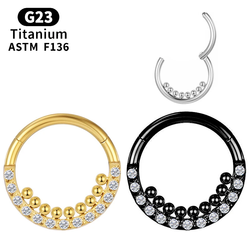 

G23 Titanium Zircon Piercing Septum Cartilage Nose Rings Helix Body Tragus Hinge Segment for Women Clicker Earrings for Jewelry