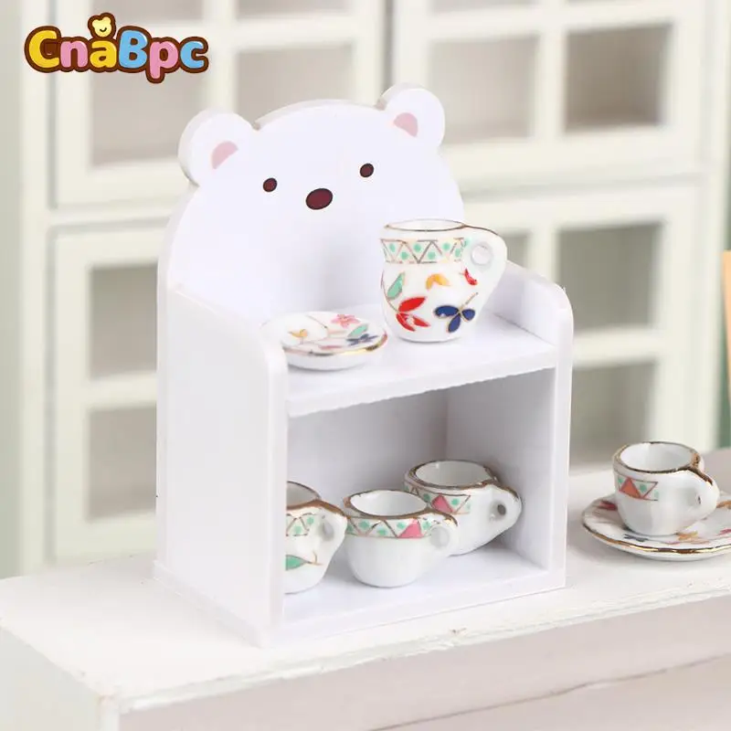 

Dollhouse Miniature Cute Bear Shape Bookshelf Storage rack Dollhouse Desk Shelf Doll House Furniture Model Life Scene Decoration