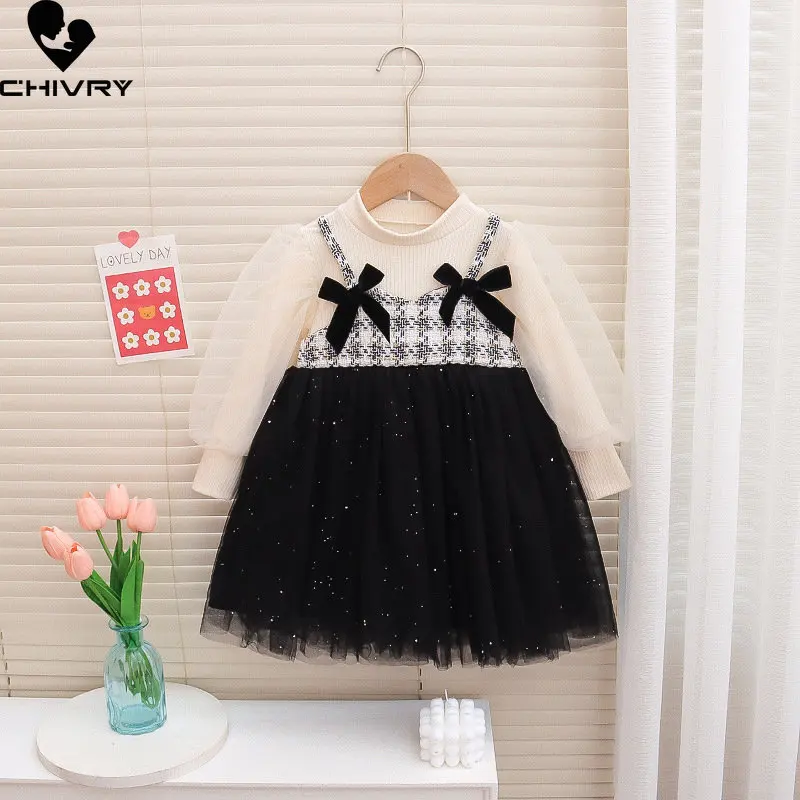 

Girls Party Dress New 2023 Spring Summer Baby Girl Sweet Plaid Lace Gauze Long Sleeve Princess Dresses Kids Fashion Clothes