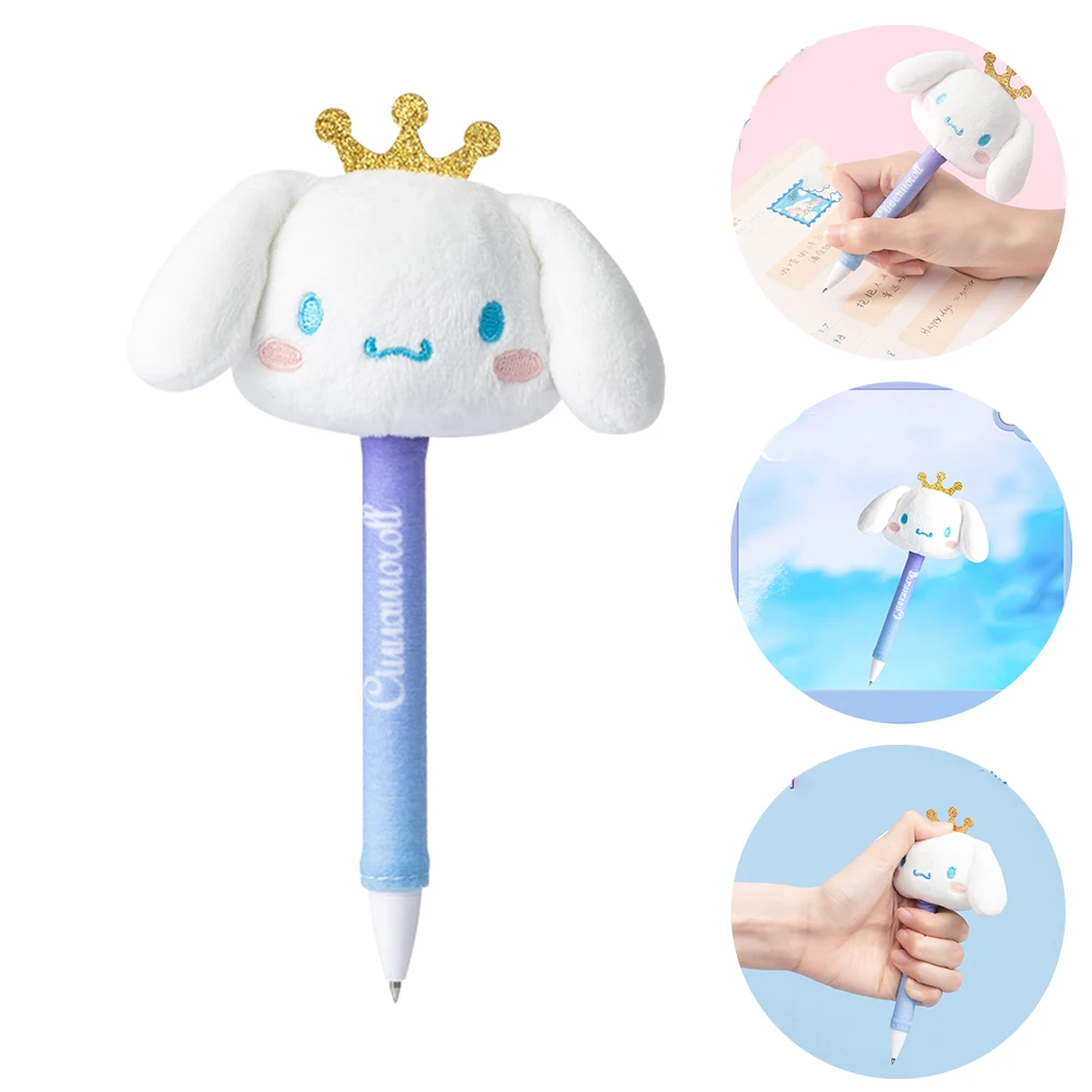 

Кавайные плюшевые гелевые ручки Cinnamoroll, Мультяшные аниме плюшевые черные фирменные ручки, мягкие канцелярские принадлежности для обучения,...