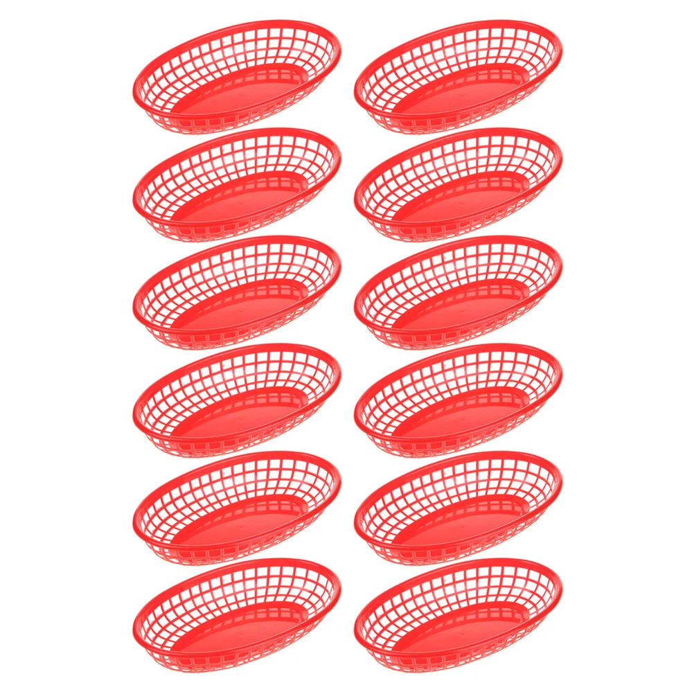 

12 Pcs Chips Basket Plastic Food Plate Fruit Serving Deep Fry Tray Storage Red Decor Burger Fast Hamburger