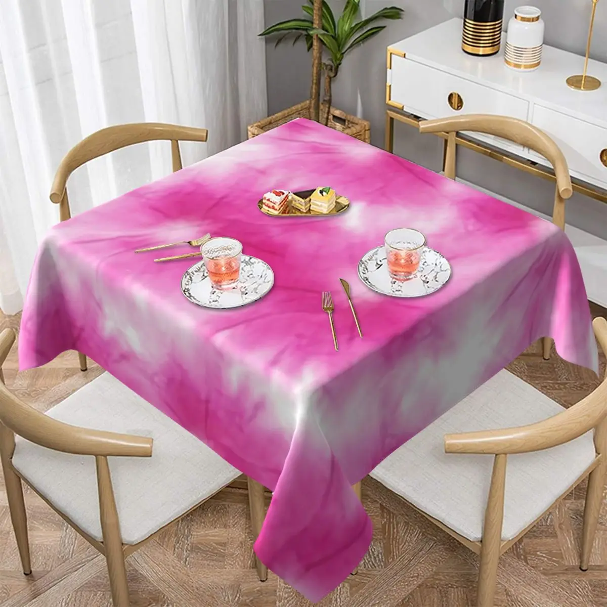 

White Pink Tie Dye Tablecloth Abstract Swirl Tie-Dye Wholesale Square Table Cover Outside Print Protector Polyester Table Cloth