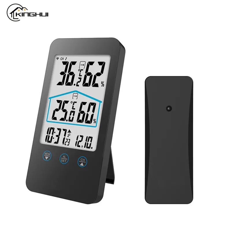 

Беспроводной датчик влажности с сенсорной кнопкой, измеритель влажности с цифровым ЖК-дисплеем и часами для дома и улицы, гигрометр