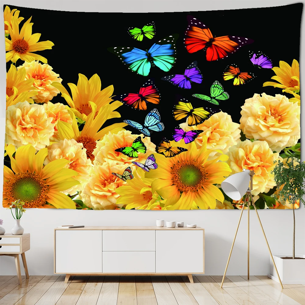 

Flower Butterfly Tapestry Wall Hanging Sunflower Wall Tapestry Boho Mandala Art Decor Tapestries Beach Towel Tablecloth