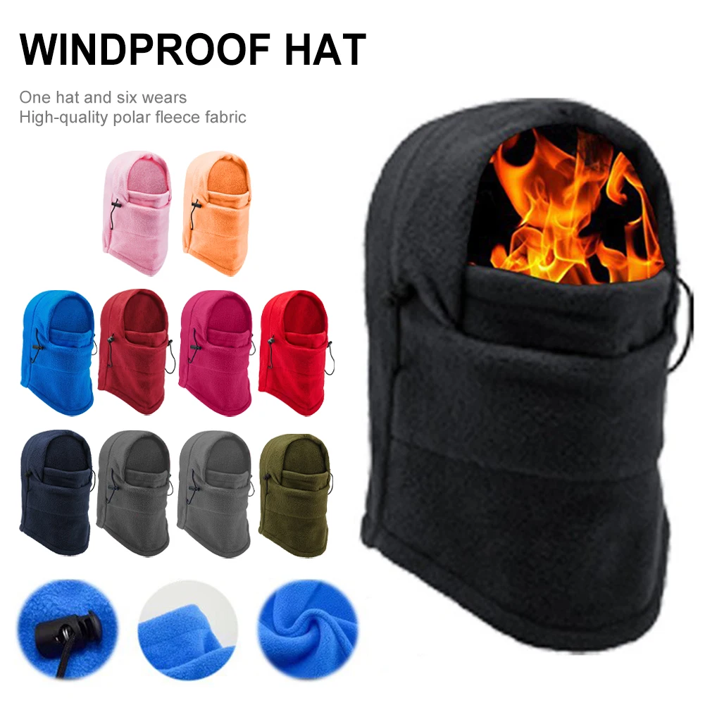 

New Winter Windproof Hat Thick Warm Fleece Hoody Balaclava Ski Mask Scarf with Adjustable Strap Face Cover for Hiking Cycling