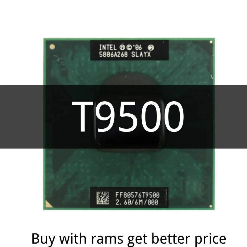 

Core 2 Duo T9500 SLAQH SLAYX 2.6 GHz Dual-Core Dual-Thread CPU Processor 6M 35W Socket P