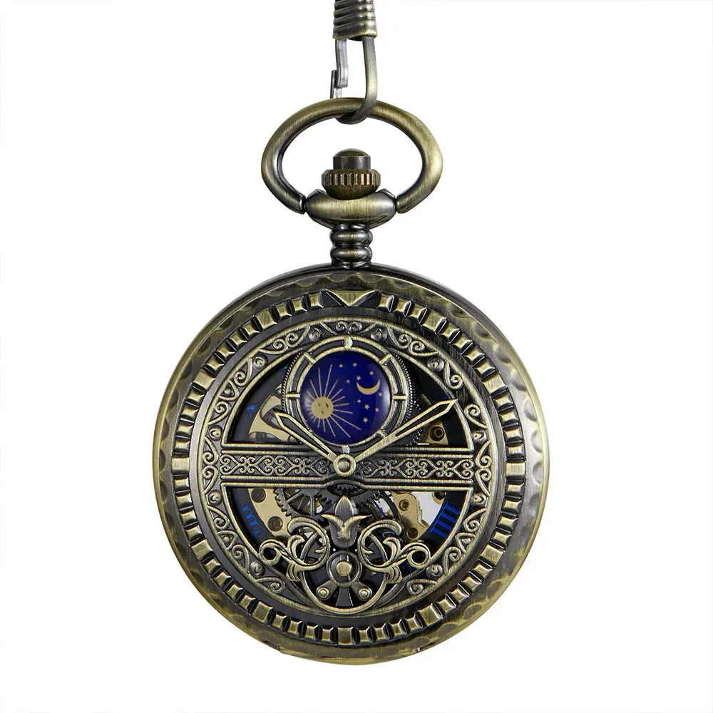 Vintage Mechanical Pocket Watch Supernatural Starry Sky Retro Pocket Clock Mens Women BronzeNecklace Pendant reloj de bolsillo