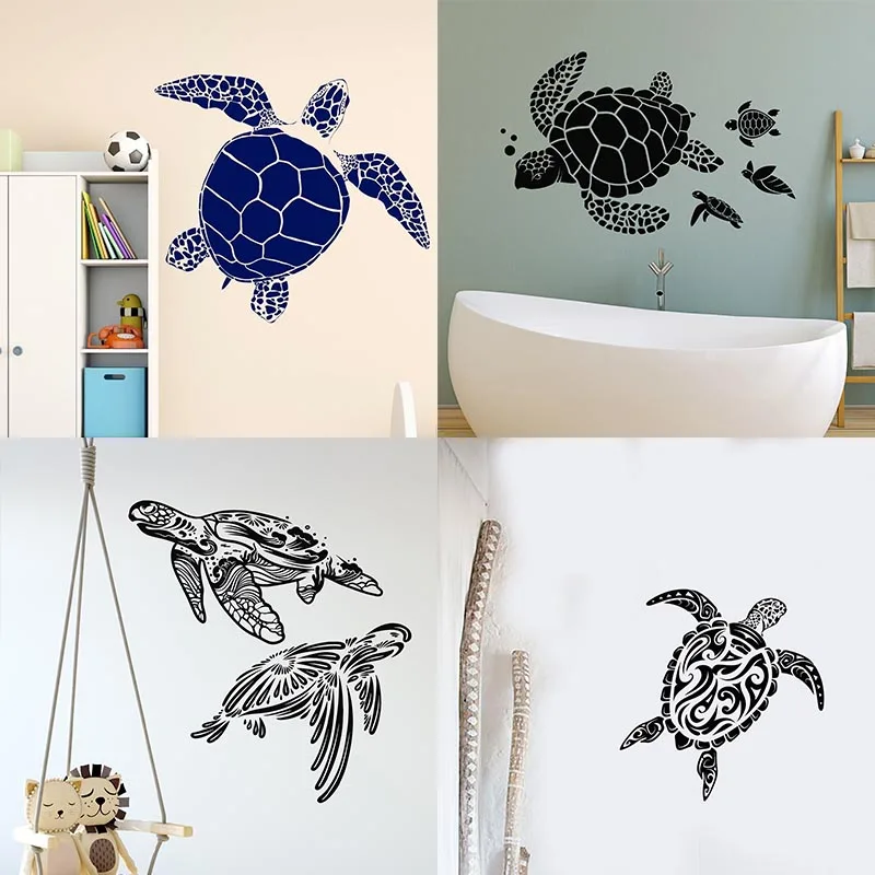 

Виниловая наклейка на стену с изображением морской черепахи в этническом морском стиле
